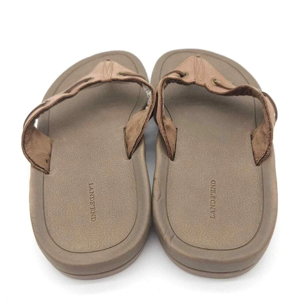 Lands End (Men's 8‎ D) Brown Flip Flop Thong Sandals Coastal Summer Beach 427927